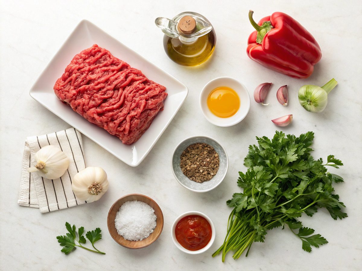 Visual presentation of ingredients for Skillet Keto Beef and Parsley
