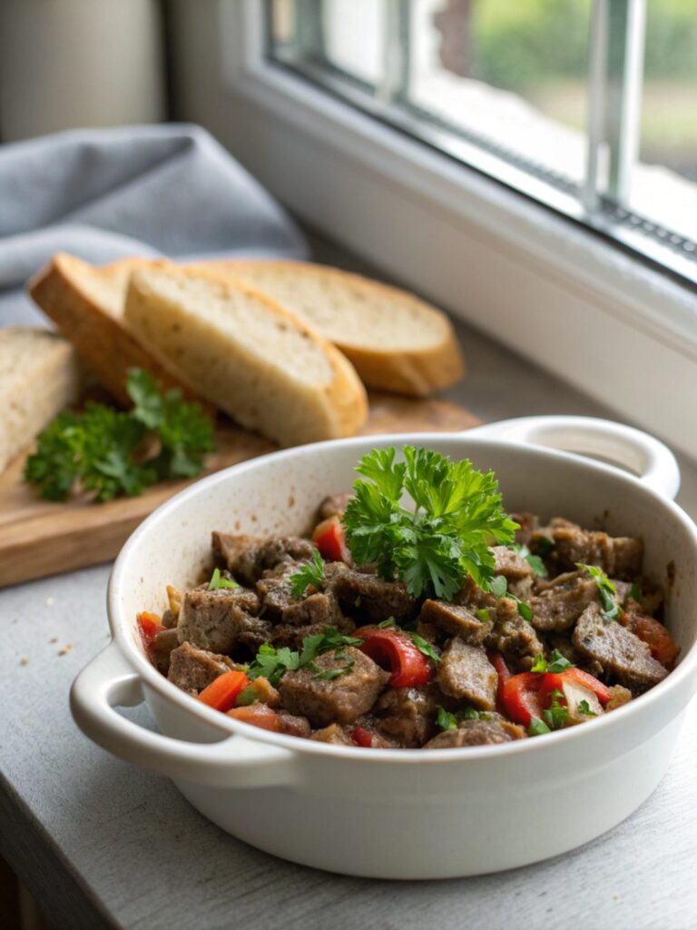 Featured image of Skillet Keto Beef and Parsley served with vibrant garnish