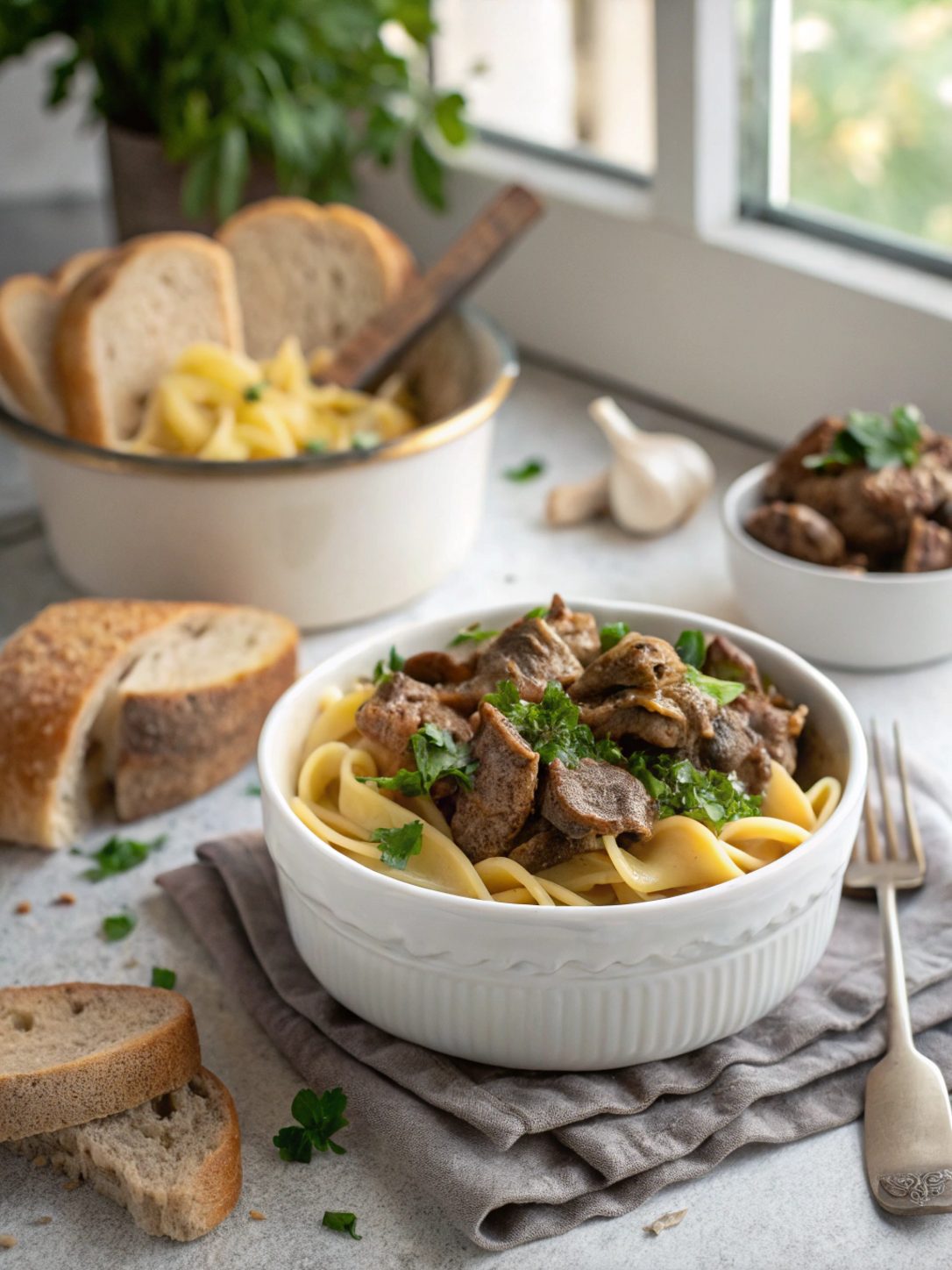 Vibrant dish of Slow Cooker Beef Stroganoff, keto without noodles