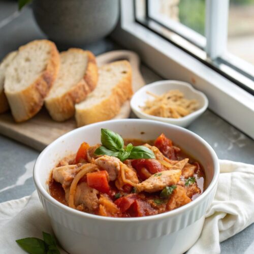 SEO-friendly alt text describing the featured image of slow cooker chicken cacciatore low carb