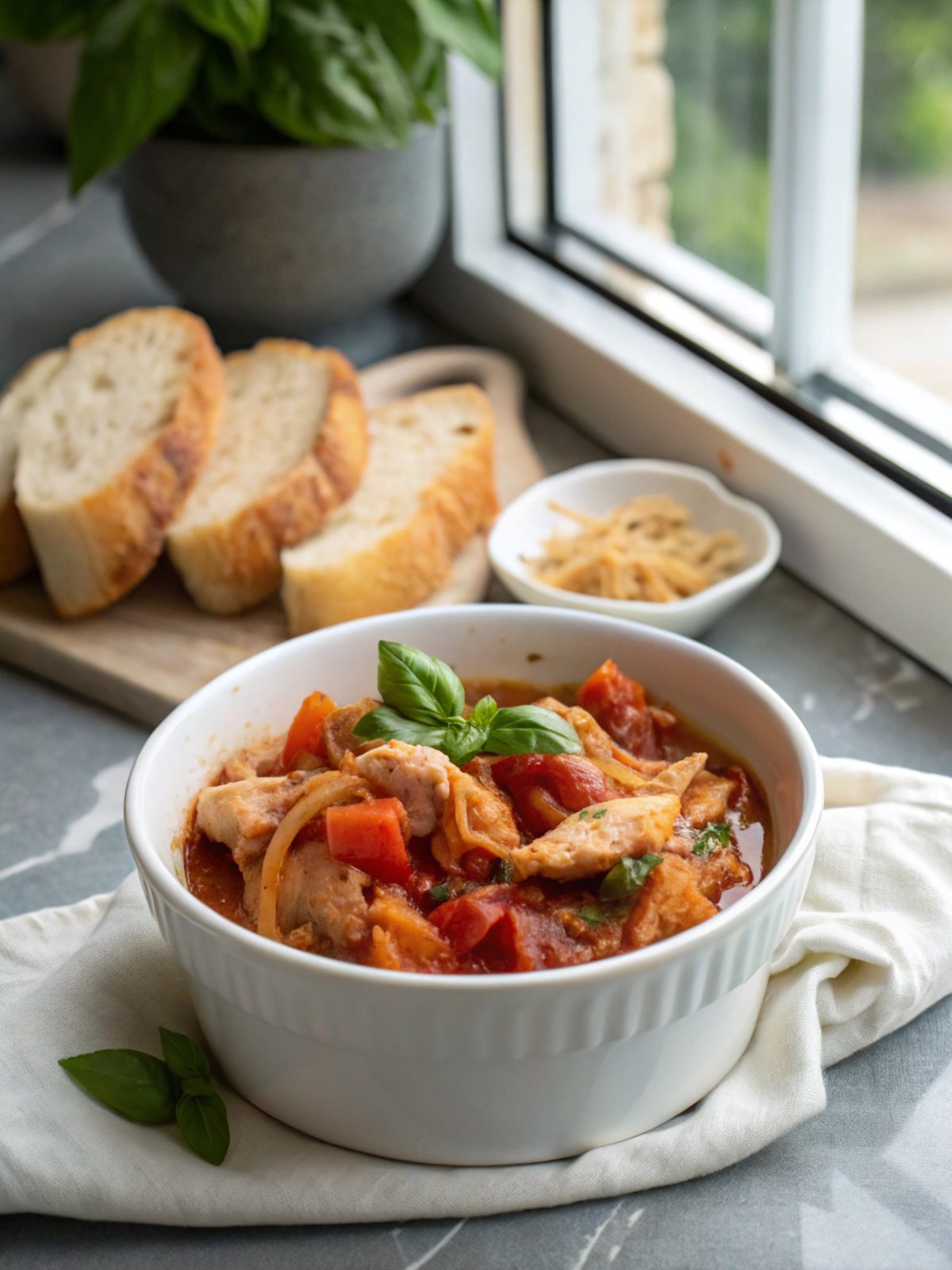 SEO-friendly alt text describing the featured image of slow cooker chicken cacciatore low carb