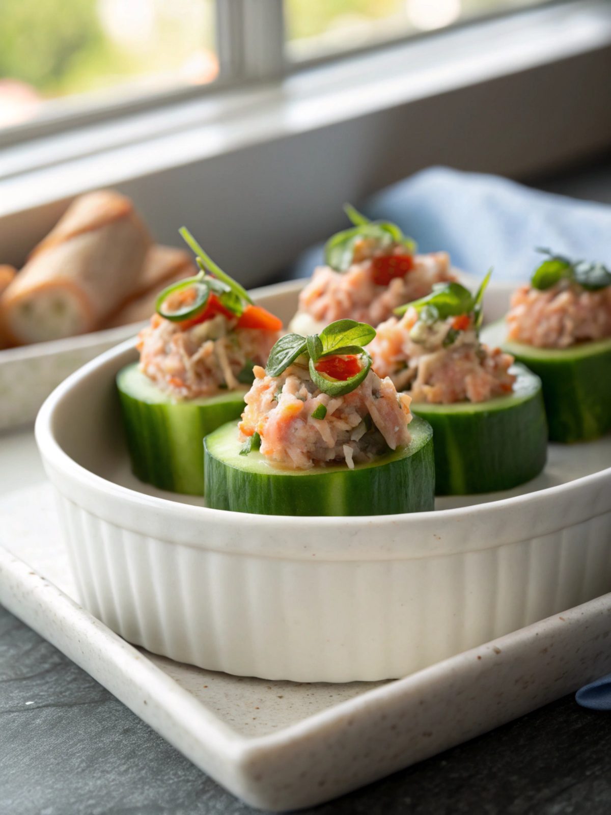 Tuna Cucumber Boat Bites β Healthy and Refreshing Snack Appetizer Recipe