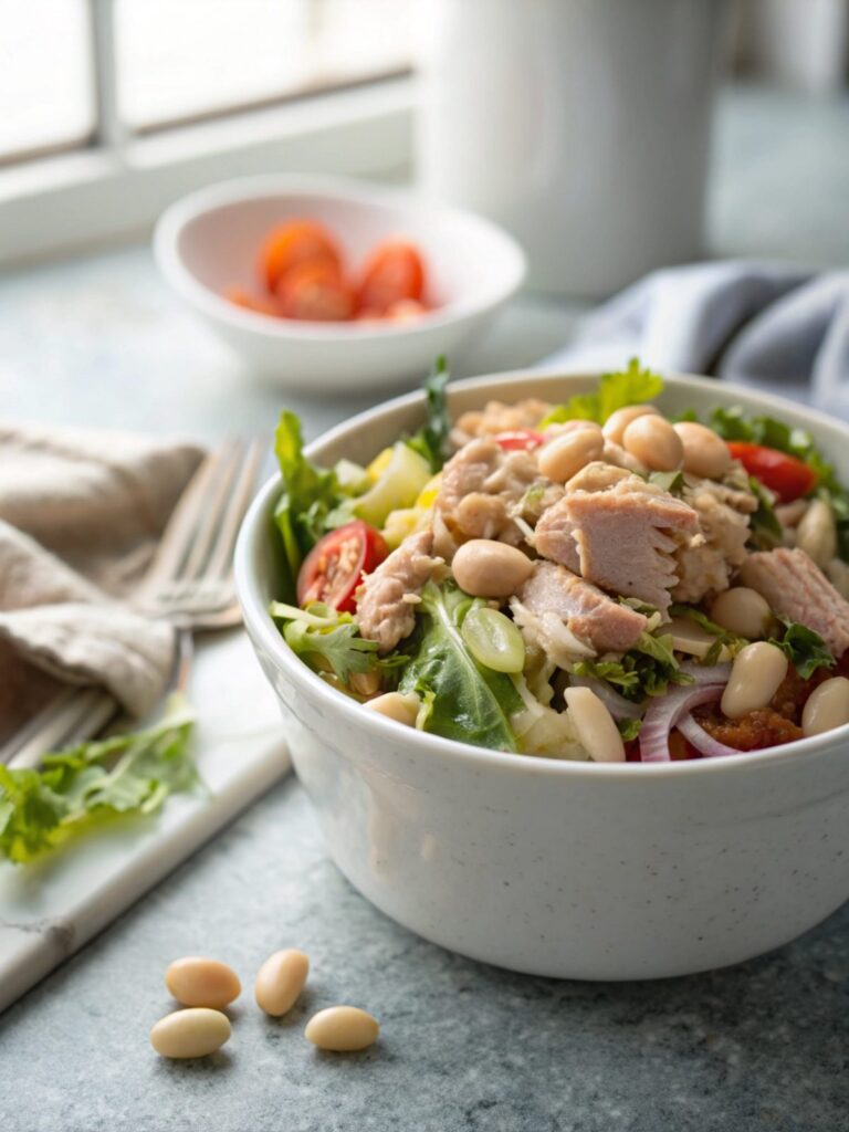 SEO-friendly featured image showing the Tuna White Bean Power Salad