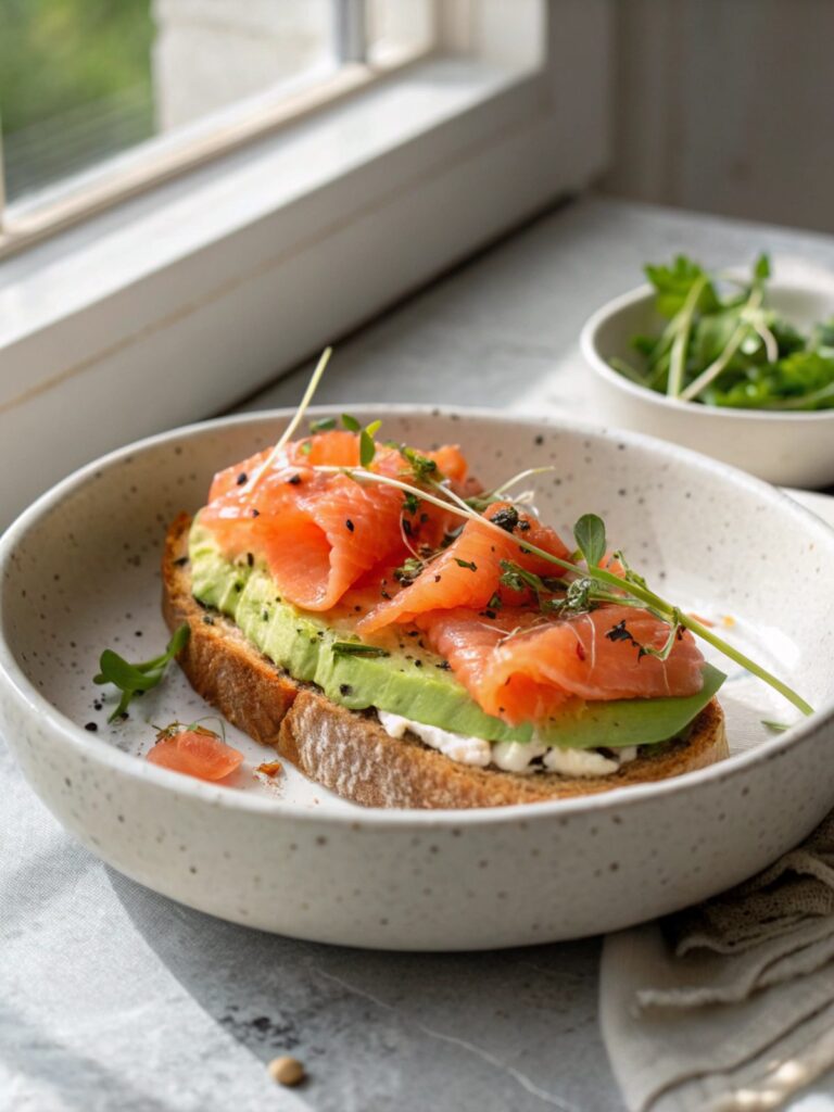 Delicious Smoked Salmon Avocado Toast freshly prepared