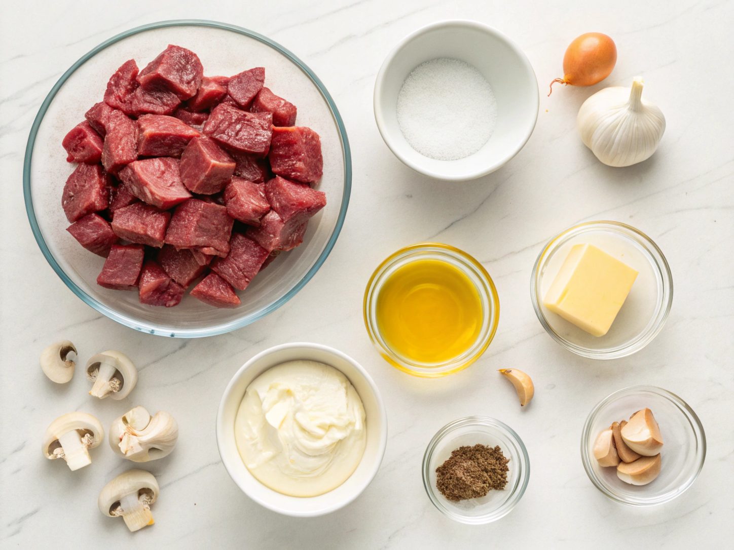 Visual representation of ingredients for Slow Cooker Beef Stroganoff Keto No Noodles