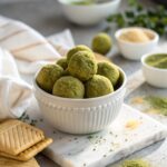 Close-up of Matcha White Chocolate Protein Truffles