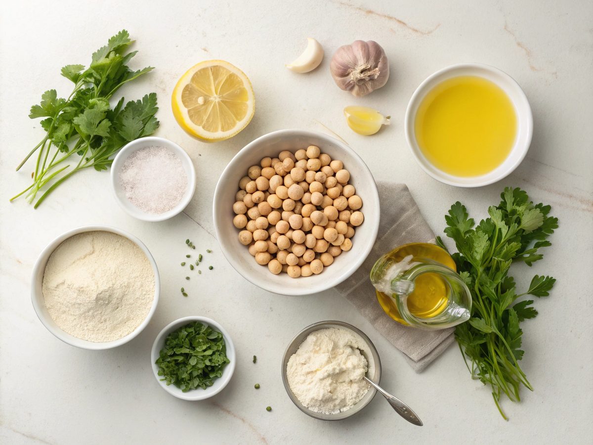 Ingredients for protein hummus veggie dippers recipe on a kitchen counter