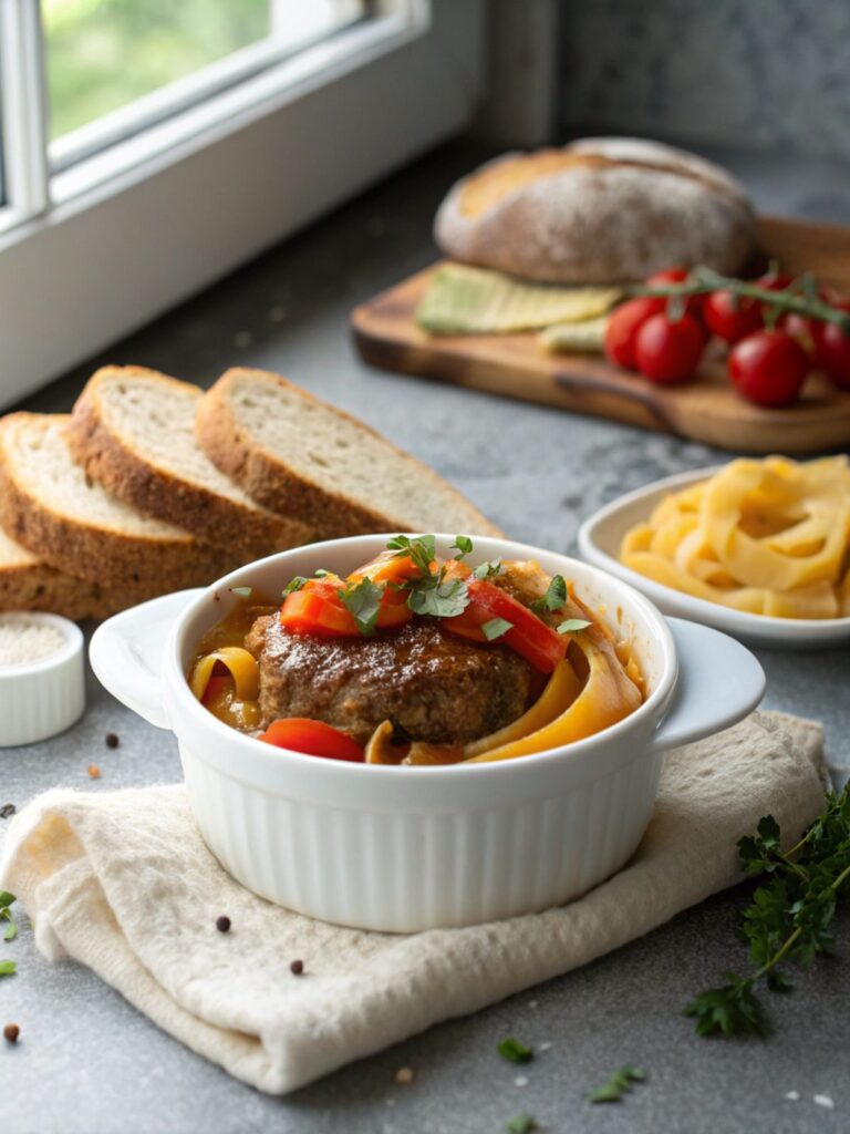 Featured image of Amish hamburger steak bake, freshly baked and ready to serve