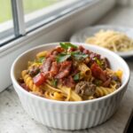 Beautifully plated Bacon Cheeseburger Pasta