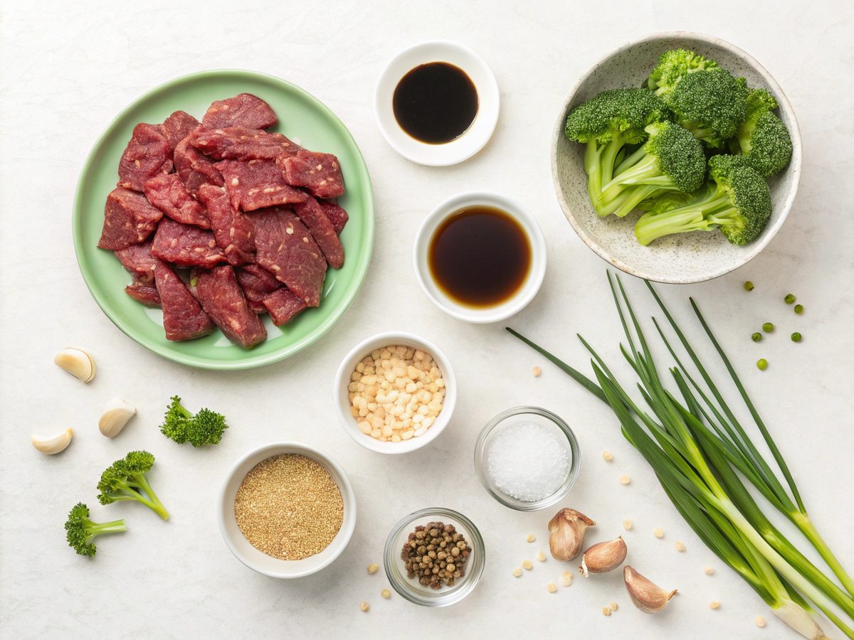 Visual representation of ingredients needed for Beef and Broccoli Garlic Hoisin