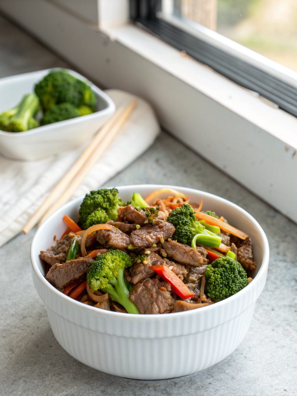 Beef and Broccoli Stir Fry ready to serve