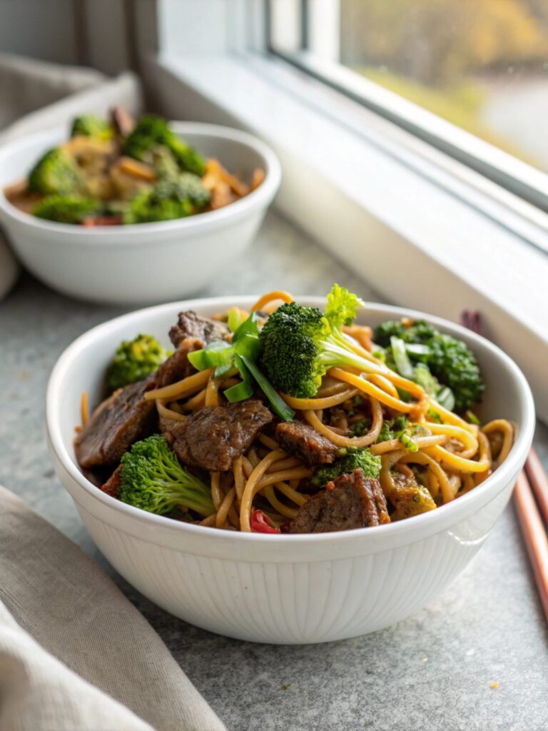 SEO-friendly alt text describing the featured image of Beef Broccoli Lo Mein.