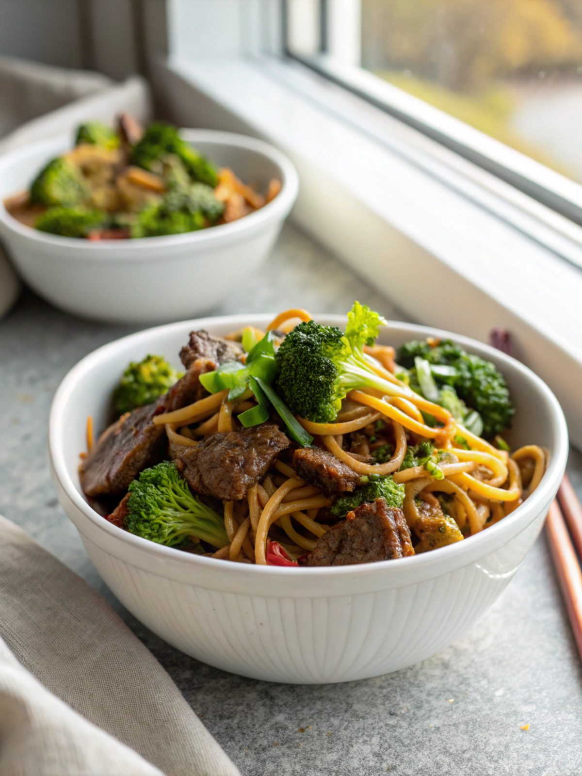 SEO-friendly alt text describing the featured image of Beef Broccoli Lo Mein.