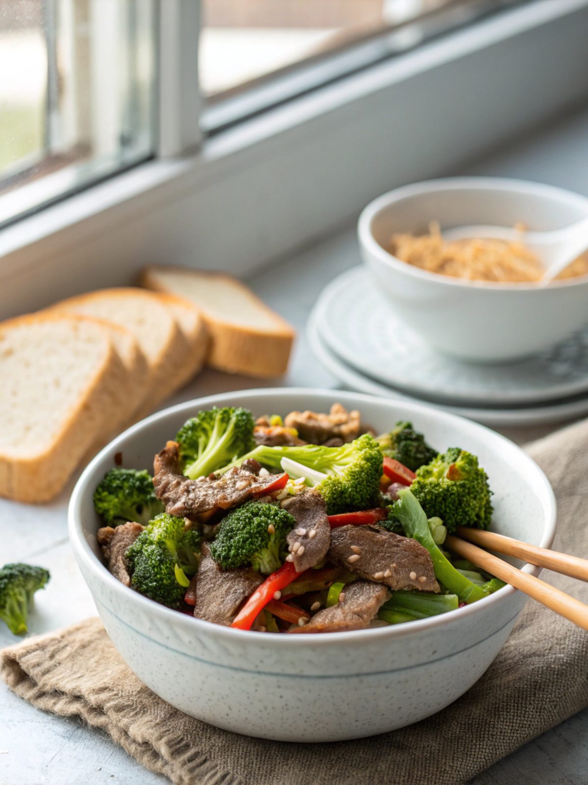 A delicious beef broccoli stir-fry recipe plated and ready to serve.