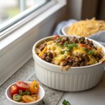 Feature image of Cheesy Ground Beef Hobo Casserole dish.