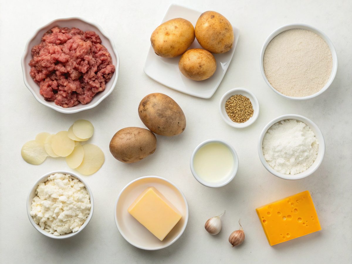Ingredients for Cheesy Hamburger Potato Soup displayed for preparation
