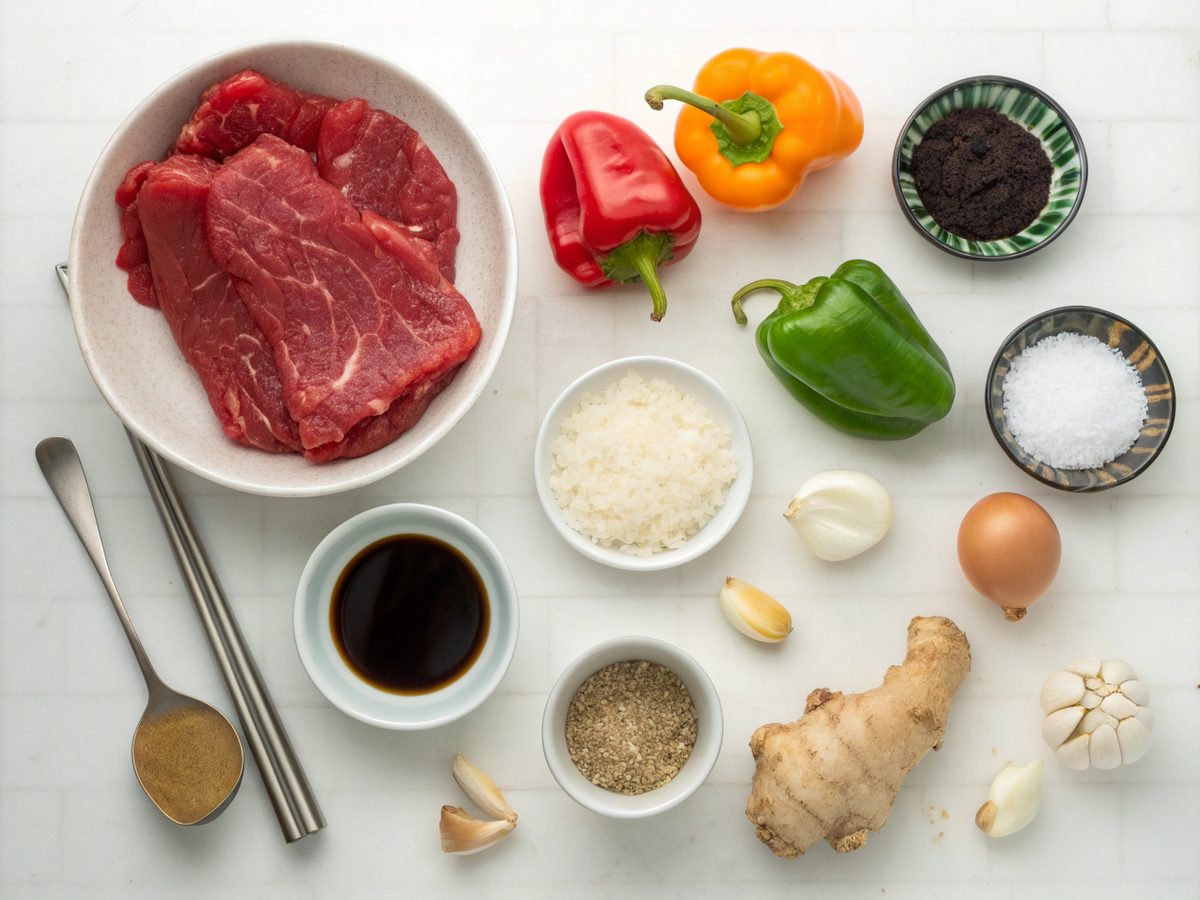 Visual of ingredients for making Chinese Pepper Steak