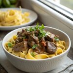 A perfect plate of classic beef stroganoff