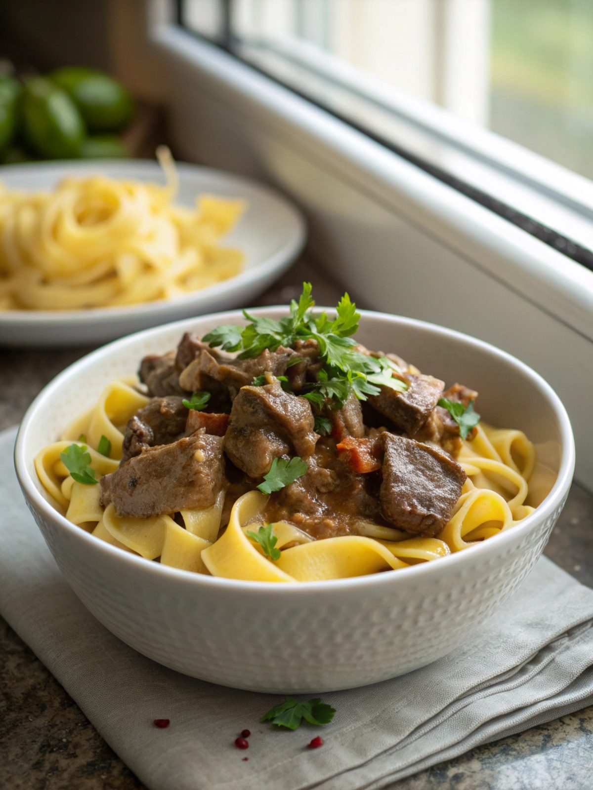 A perfect plate of classic beef stroganoff