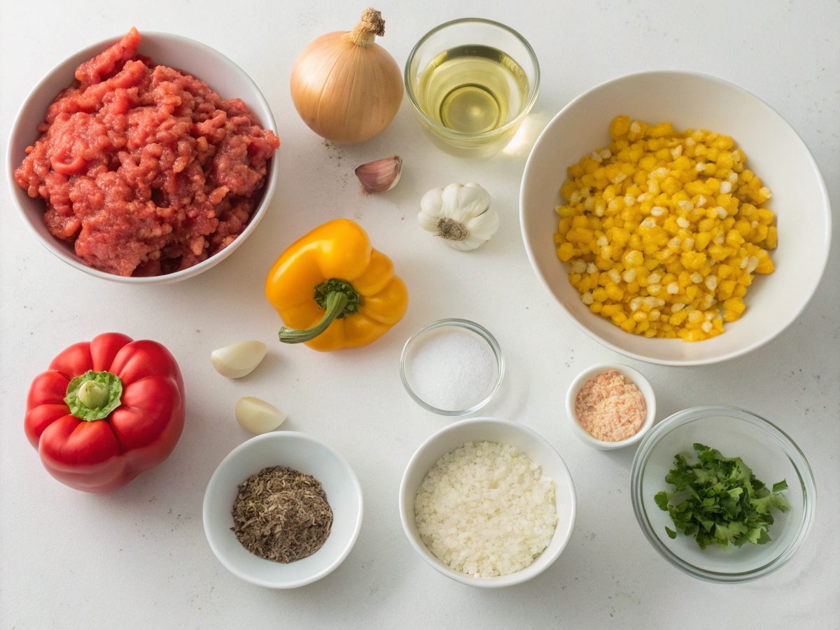 An array of fresh ingredients for making ground beef quick recipes