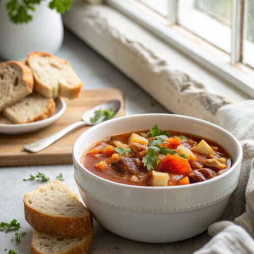 A deliciously presented bowl of Crock Pot Shipwreck Stew