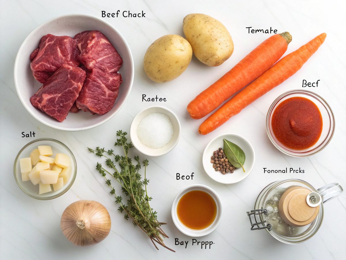 Ingredients for crockpot beef stew recipe.