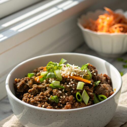 Delicious Korean Ground Beef Bowl recipe served fresh in a bowl