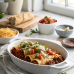 Featured image showing delicious ground beef enchiladas with toppings.