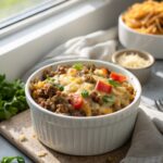 Featured image of the Cheesy Ground Beef Rice Casserole, highlighting its delicious layers.
