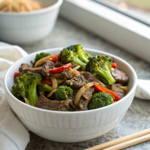 A deliciously fresh Healthy Beef Broccoli Stir Fry served in a bowl