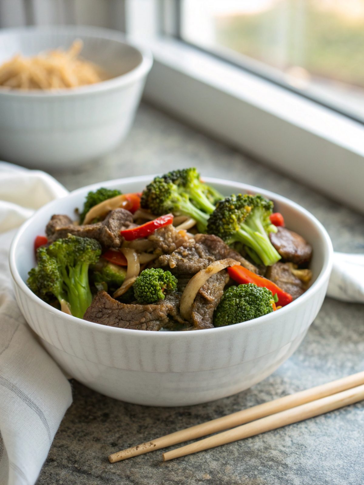 A deliciously fresh Healthy Beef Broccoli Stir Fry served in a bowl