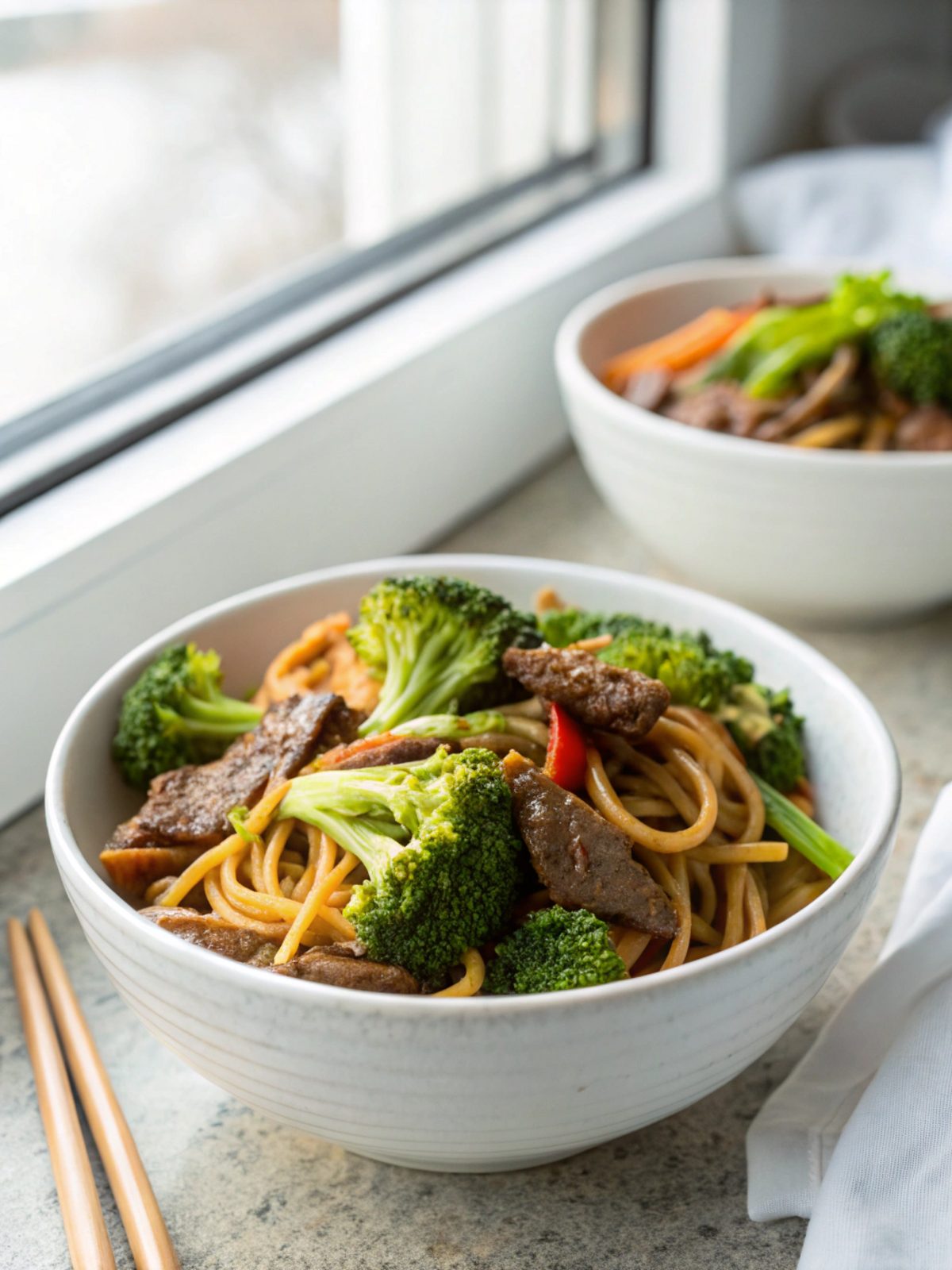 A delightful serving of Beef Broccoli Lo Mein Recipe