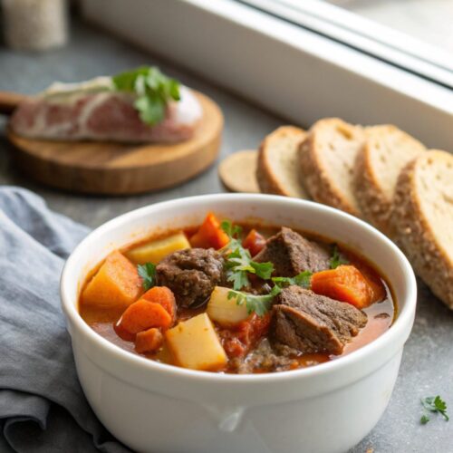 A classic, easy beef stew recipe served warm right out of the pot.