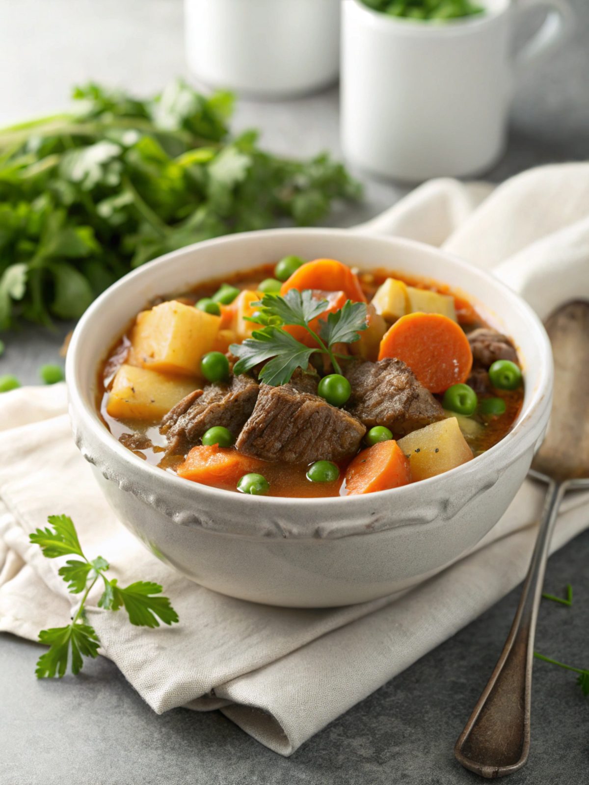 Classic slow cooker beef stew served warm and inviting.