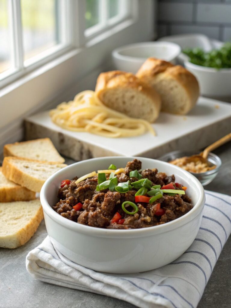 Firecracker Ground Beef Recipe served with garnishments