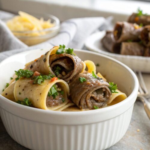 Featured image of Garlic Butter Beef Rollups with fresh garnishing