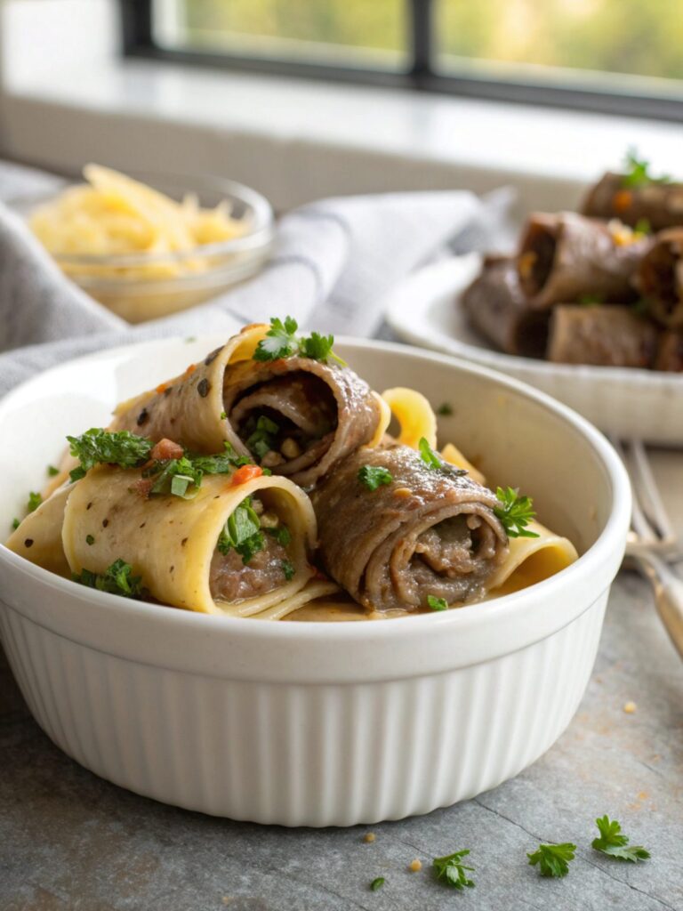 Featured image of Garlic Butter Beef Rollups with fresh garnishing