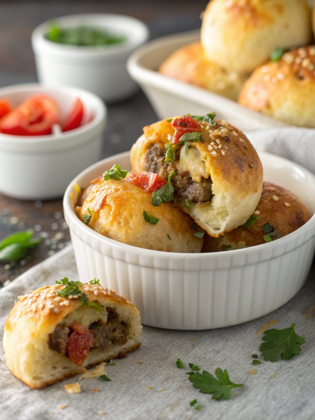 Featured image showcasing garlic parmesan cheeseburger bombs on a plate
