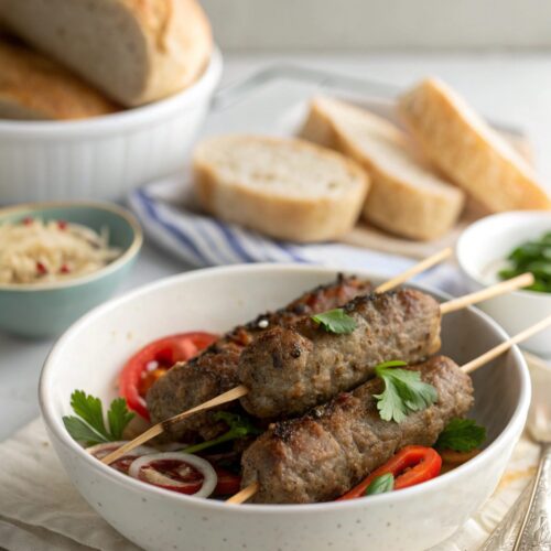 SEO-friendly alt text describing the featured image of Ground Beef Kafta Kebabs