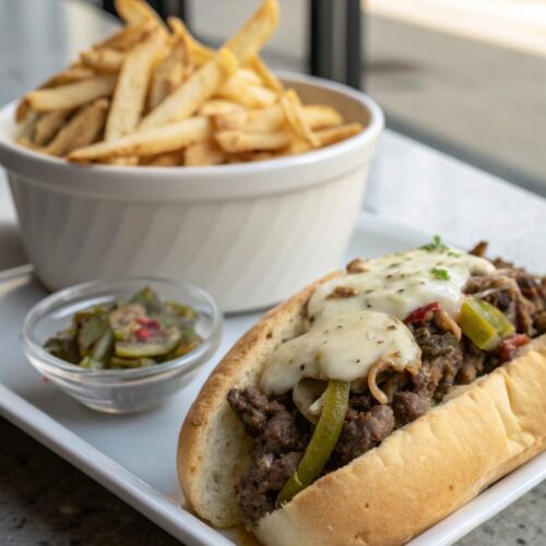 Delicious Ground Beef Philly Cheesesteak on a plate
