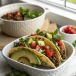 Deliciously crispy beef tacos served with vibrant toppings.