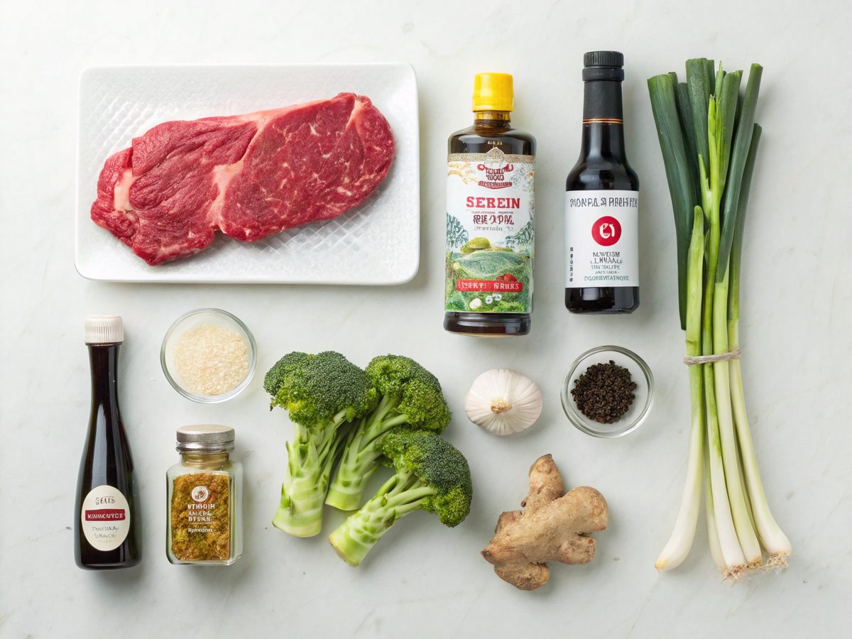 Ingredients laid out for making Beef Broccoli Stir Fry