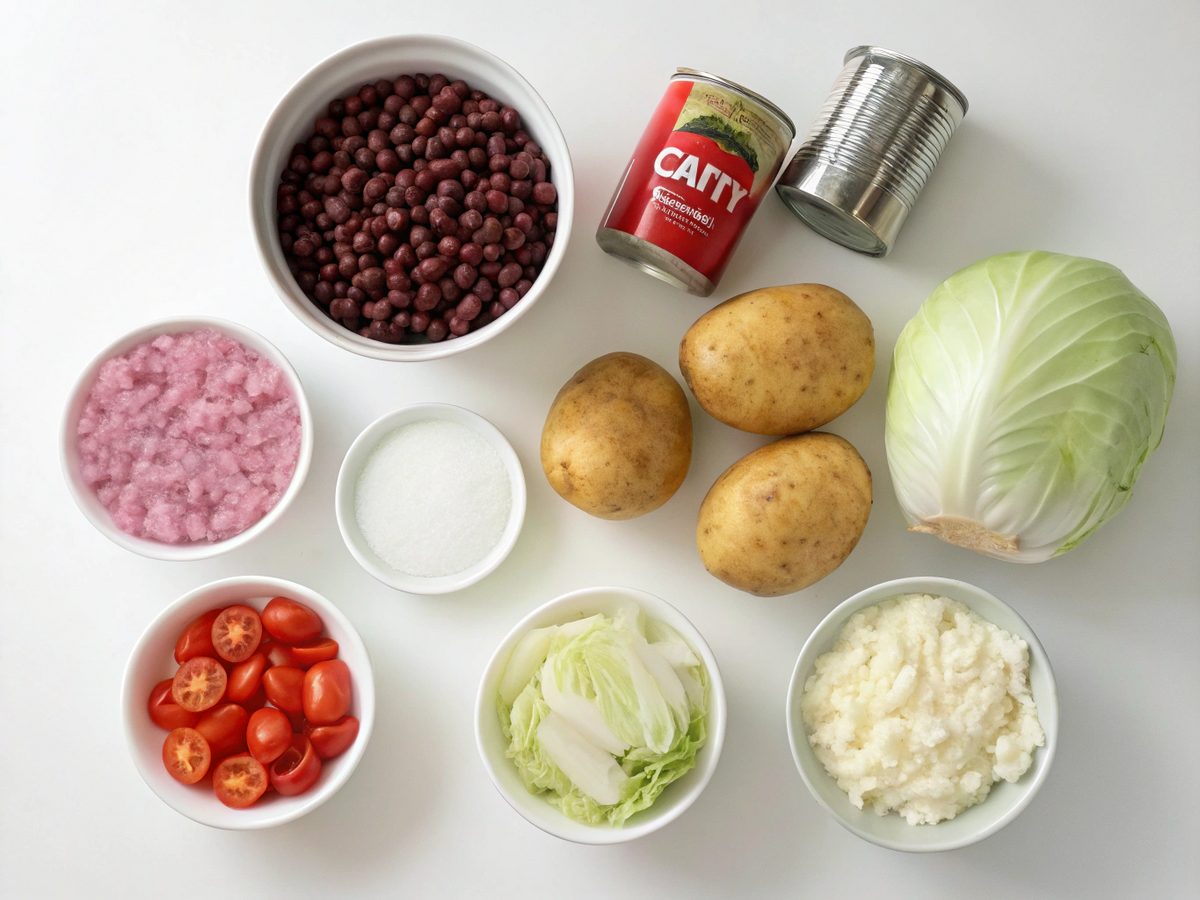 Flat lay of ingredients for Crock Pot Shipwreck Stew