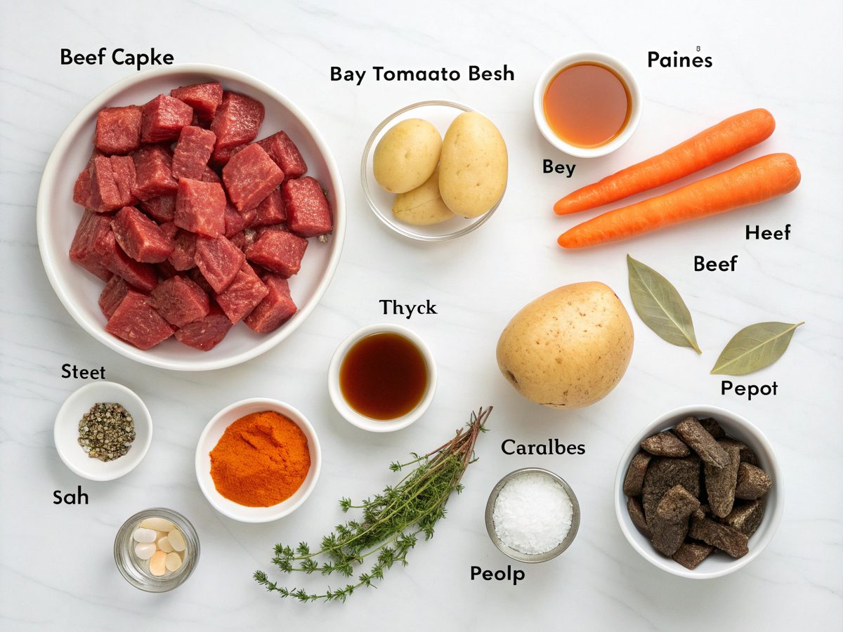 An illustration of ingredients for Dutch Oven Beef Stew