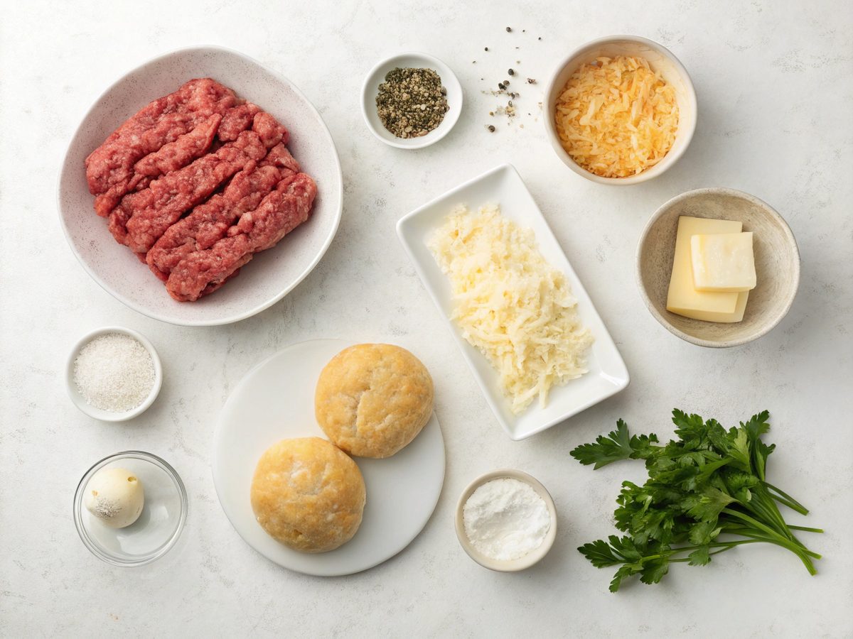 Preparation of ingredients for garlic parmesan cheeseburger bombs