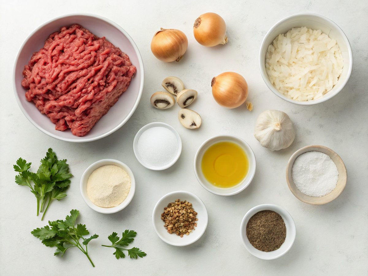 Visual representation of ingredients for making Ground Beef Stroganoff