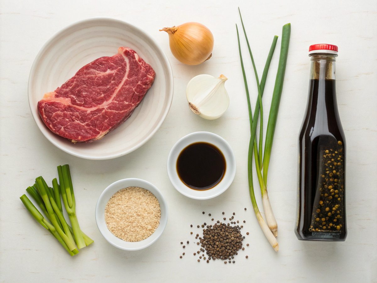 A flat lay of Korean Beef Bulgogi ingredients