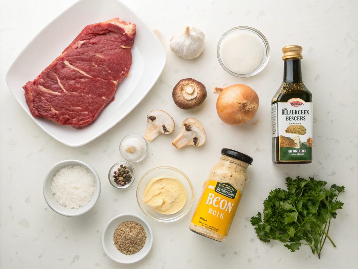 An SEO-friendly alt tag describing the ingredients for Quick Beef Stroganoff.