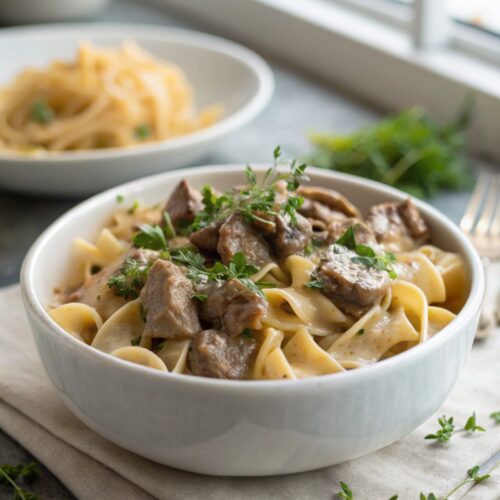 SEO-friendly alt text for featured image of creamy beef stroganoff