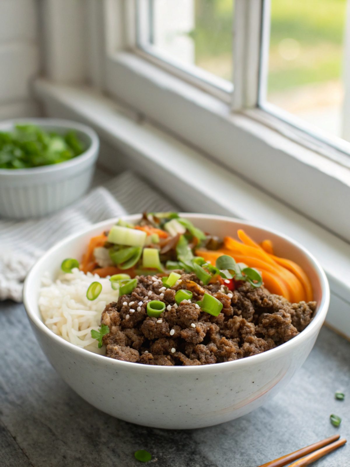 SEO-friendly alt text describing the featured image of Korean Ground Beef Bowl